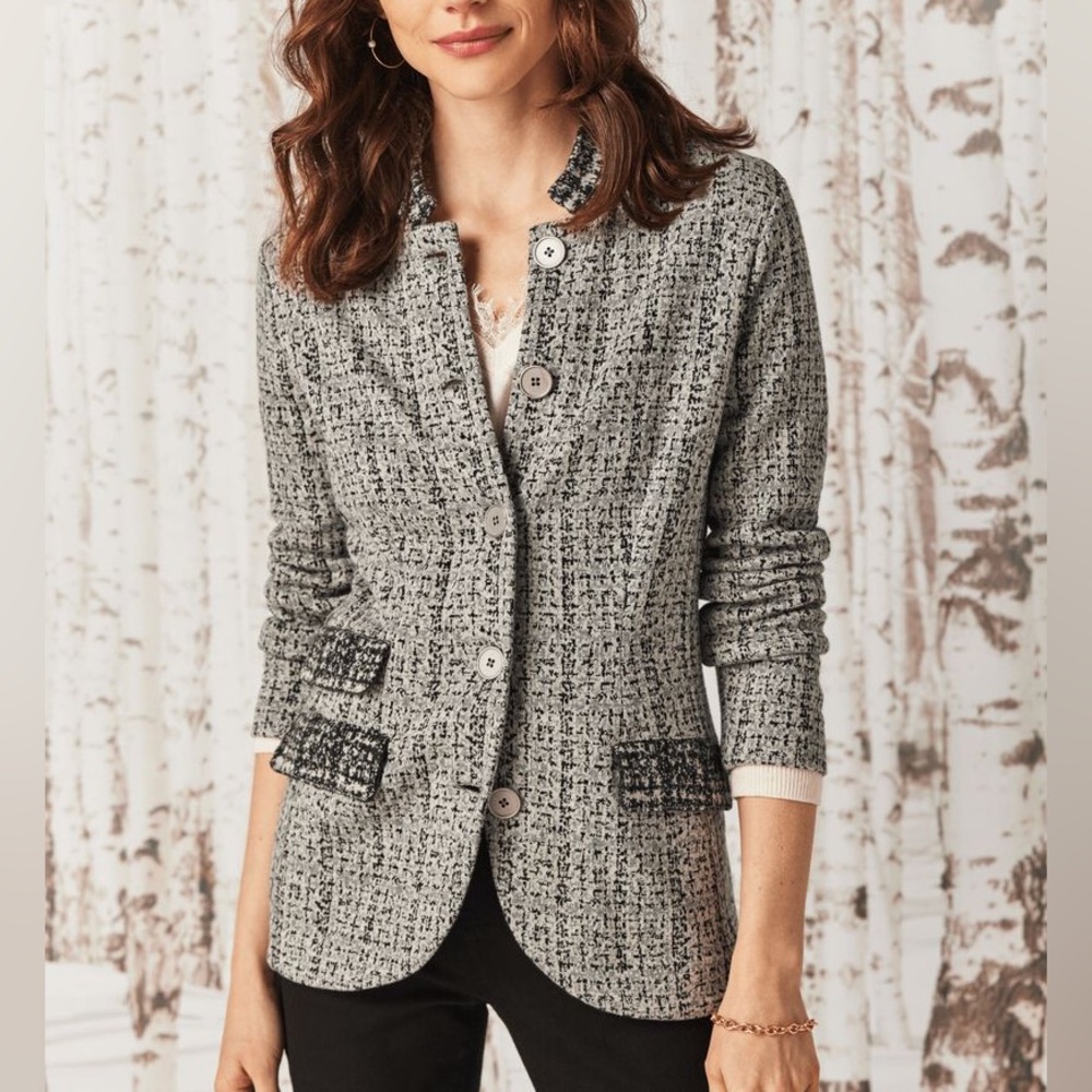 NIC+ZOE Frosty Knit Blazer Long Sleeve Grey Multi Women's Size Medium